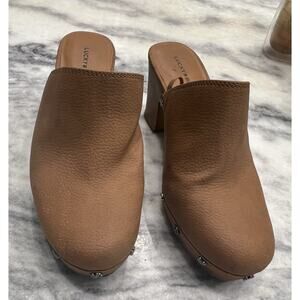 Lucky Brand Hazleigh Chunky Heel Clogs - Sz 7.5 Brown - Peace Sign- Clover-heart